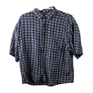 Summa Men's‎ XL Blue Fish Floral 100% Silk Short Sleeve Button Up Shirt RN 81340